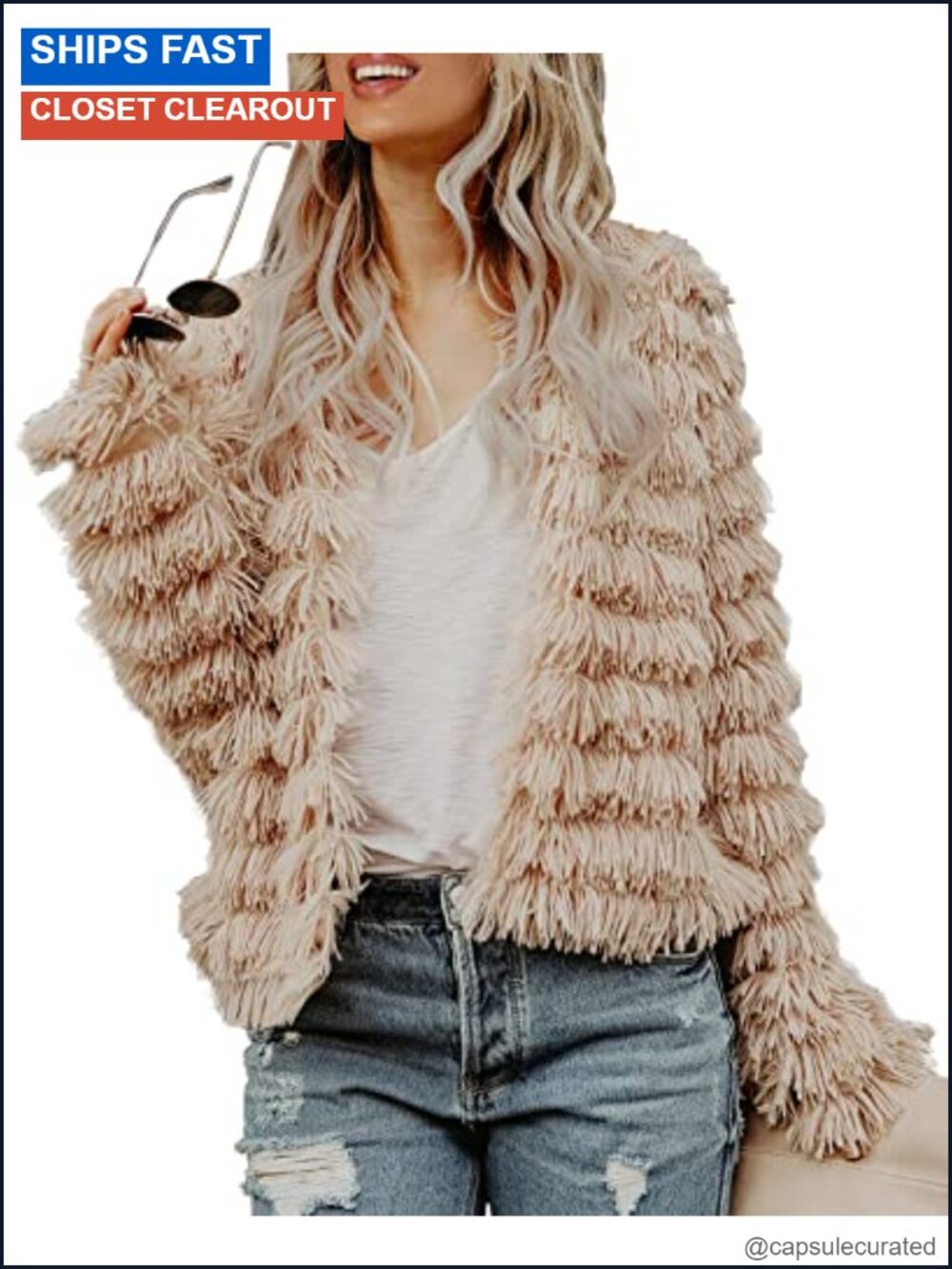 Womens Faux Fur Coat Open Front Cardigan Warm Shaggy Jacket Fall Winter